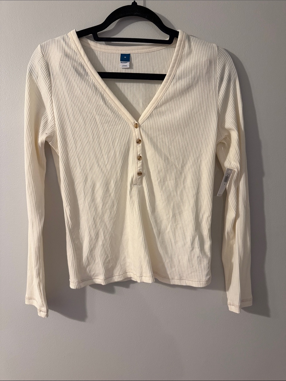 Old Navy Cream Ribbed Henley Long-Sleeve Top
